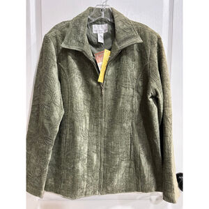 Susan Graver Dark Sage Green Embossed Full-Zip Jacket Woman’s Latge